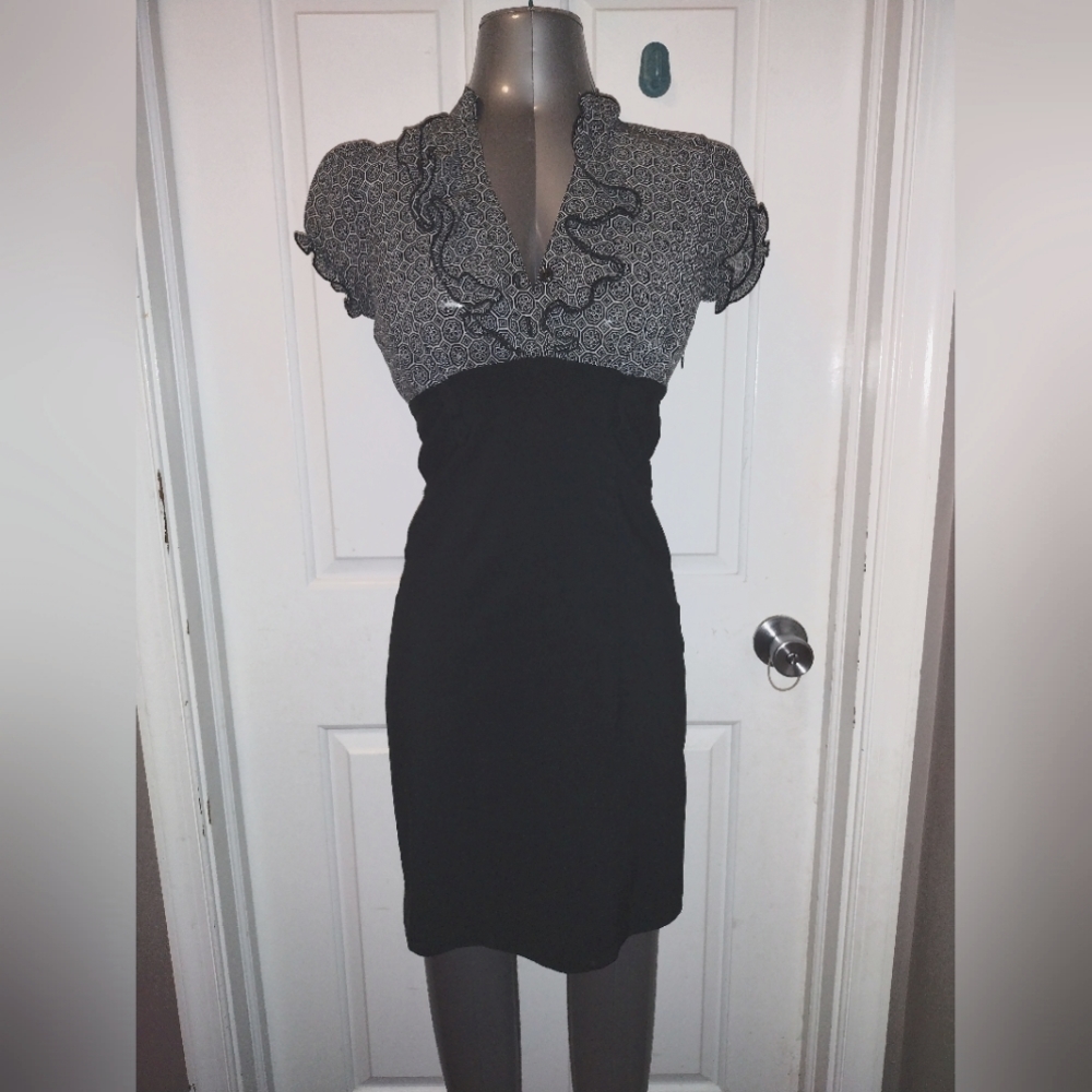 Speechless Juniors Black & White Ruffle Pattern Top Pencil Dress Sz 5